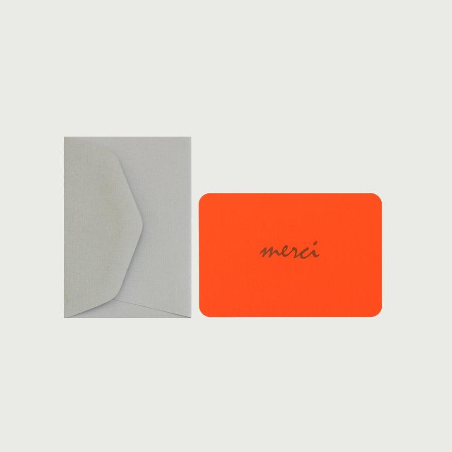 Mini carte et enveloppe – motif MERCI orange fluo