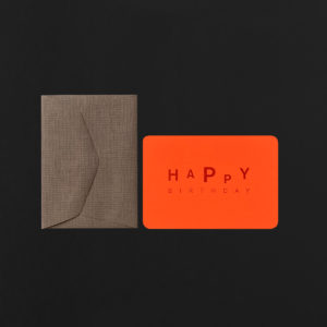 mini carte HAPPY BIRTHDAY dansant orange fluo + enveloppe orge