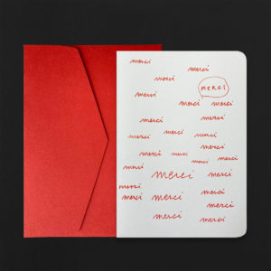 Carte A5 MERCI script + env C5 carmin