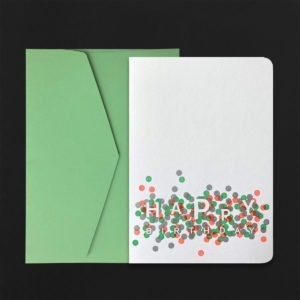 Carte A5 HAPPY BIRTHDAY confettis + env C5 pistache