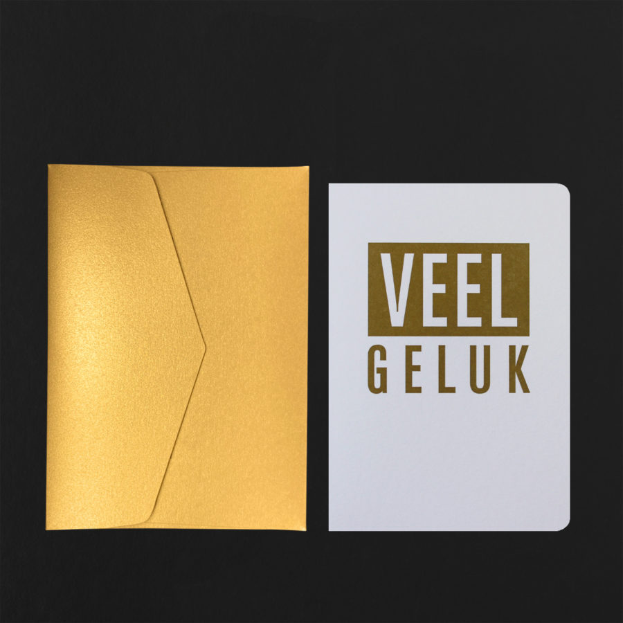Carte postale VEEL GELUK + enveloppe gold