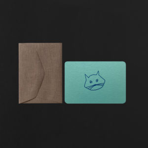mini carte CHAT menthe + enveloppe orge