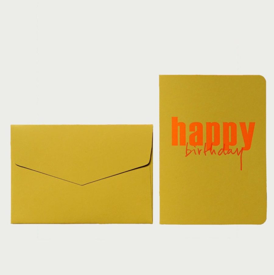 carte postale happy birthday joyeuse jaune et orange