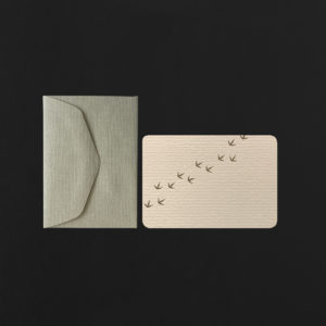 Mini carte EMPREINTES OISEAUX blanc + enveloppe galet