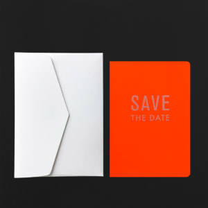 Folded Card SAVE THE DATE ORANGE + white envelope
