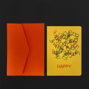 Carte HAPPY confettis sur banane + env carmin
