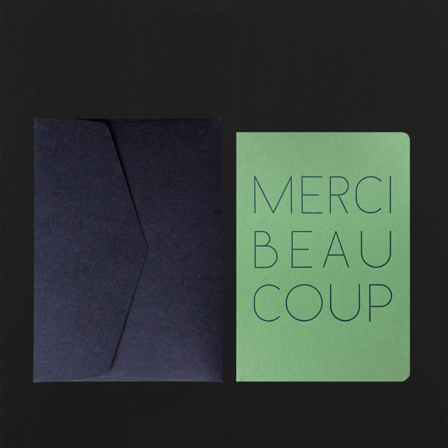 Folded Card MERCI BEAUCOUP pistachio + marine envelope