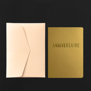 Carte postale ANNIVERSA!RE dorure sur gold + enveloppe ivoire