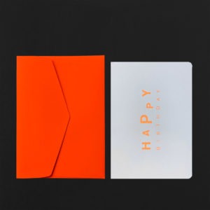 Carte postale HAPPY BIRTHDAY dansant + enveloppe orange fluo