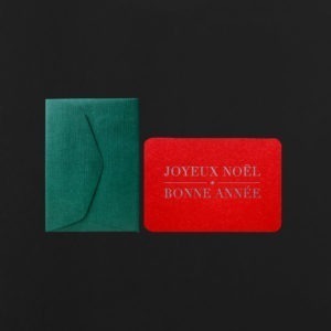 Mini carte JOYEUX NOEL BONNE ANNEE + enveloppe verte