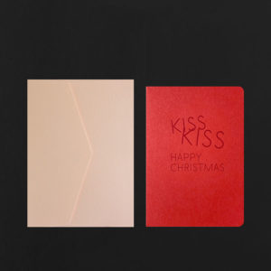 Carte postale KISS KISS HAPPY CHRISTMAS + enveloppe pêche