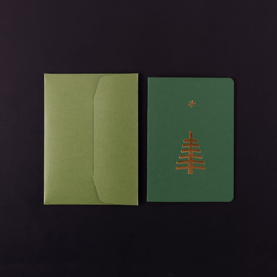 Folded Card CHRISTMAS TREE AND STAR fern + grass envelope