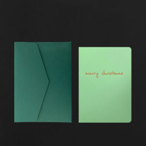 Carte postale MERRY CHRISTMAS pistache + enveloppe pinède