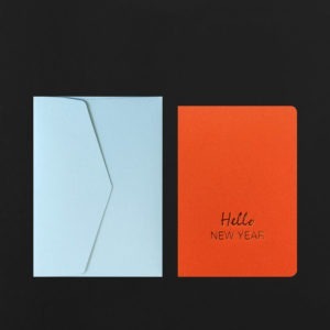 Folded Card HELLO NEW YEAR mandarin + aqua envelop