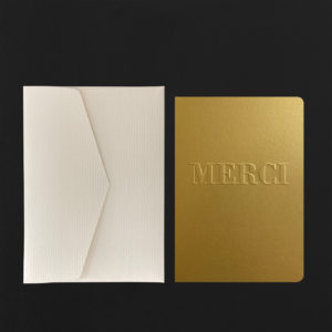 Folded Card MERCI embossed + cream envelope