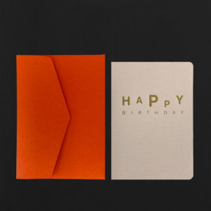 Carte HAPPY BIRTHDAY dansant dorure + env mandarine