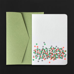 Carte A5 HAPPY BIRTHDAY confettis + env C5 tilleul