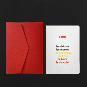 Carte J'AIME LES CHICONS + env carmin