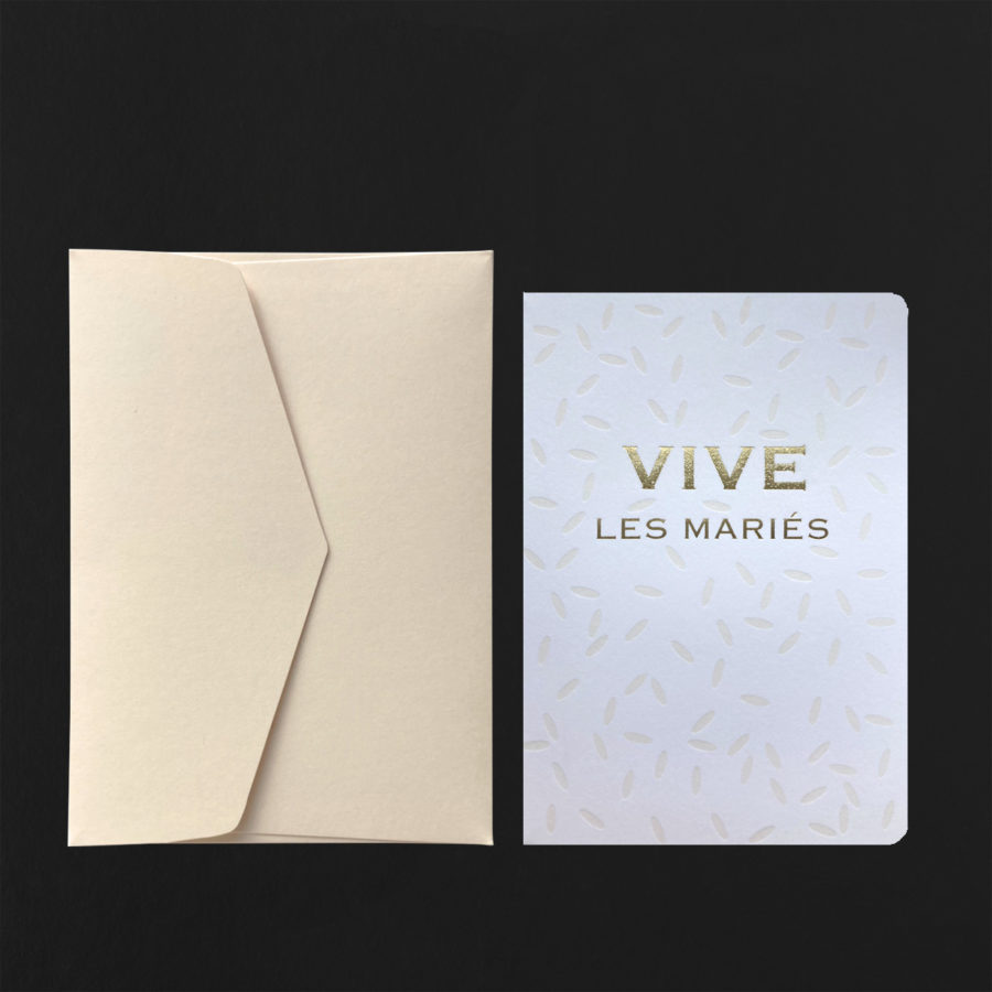 Carte postale VIVE LES MARIES + enveloppe ivoire