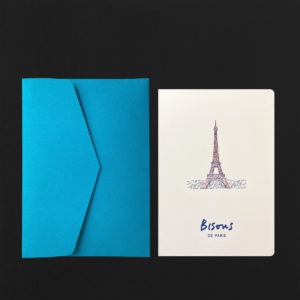 Carte TOUR EIFFEL et BISOUS DE PARIS + env bleuet