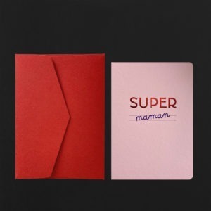 Carte SUPER MAMAN + env  carmin