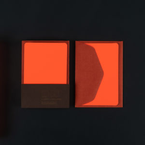 Paquet de 5 mini CARTES orange fluo et 5 mini ENVELOPPES rouille