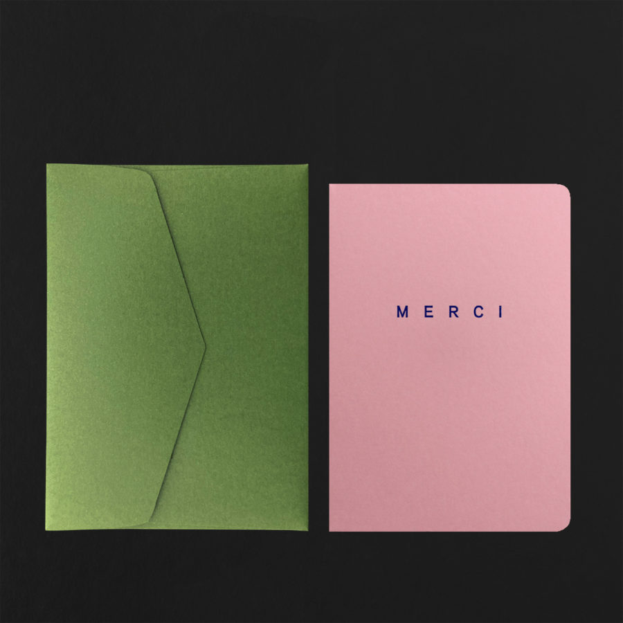 Carte postale MERCI sakura + enveloppe herbe