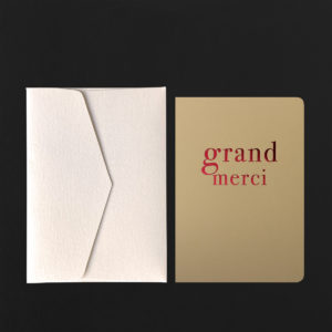 Folded Card GRAND MERCI red hot foil + champagne envelope