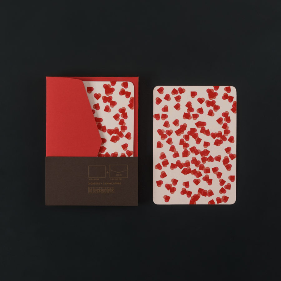 Paquet de 3 CARTES A6 + 3 ENVELOPPES C6 - motif COEURS confettis