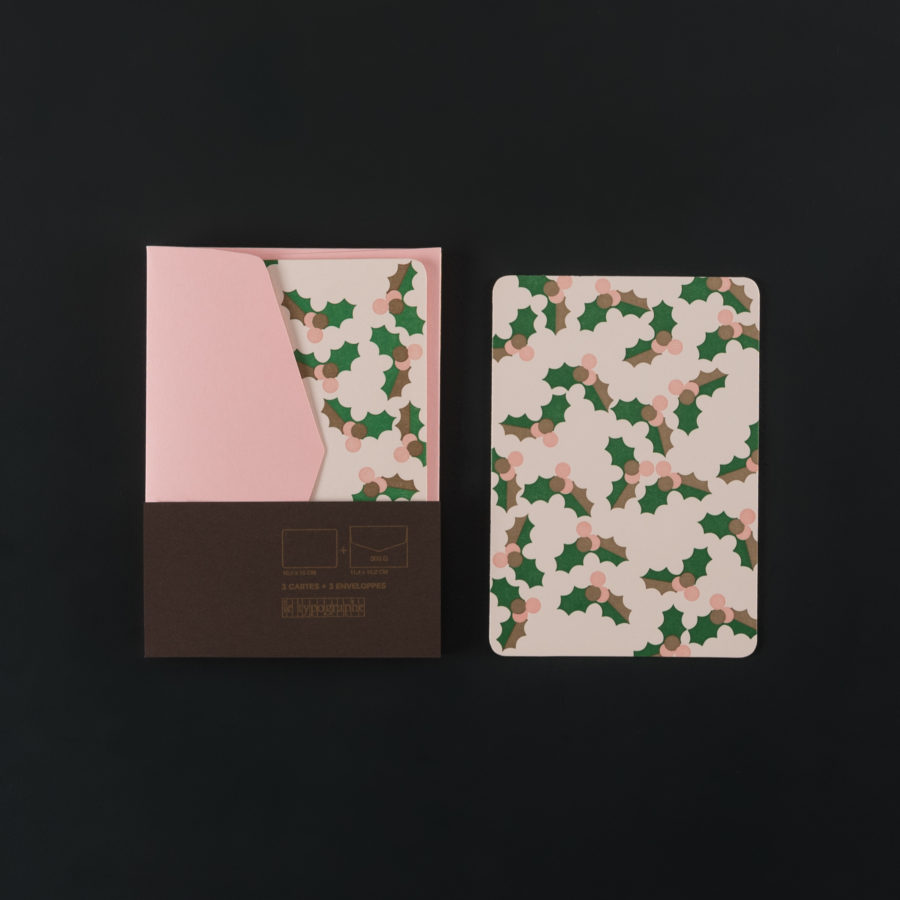 PACK of 3 A6 CARDS + 3 C6 ENVELOPES - HOLLY CONFETTI
