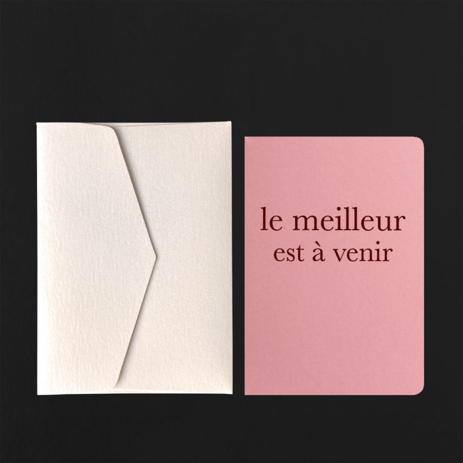Carte postale LE MEILLEUR EST A VENIR + enveloppe champagne
