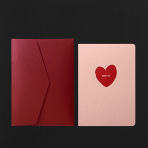 Folded Card MERCI heart + garnet envelope