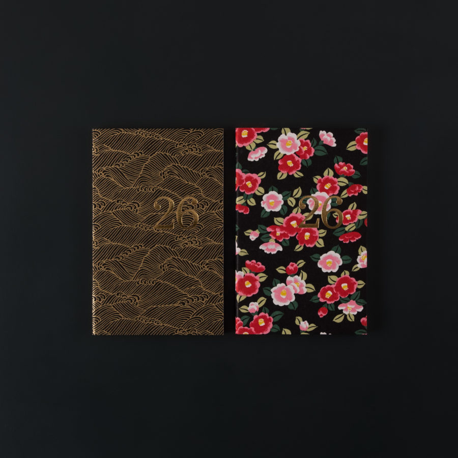 2026 A6 weekly DIARY - black flowers and waves - Japanese paper