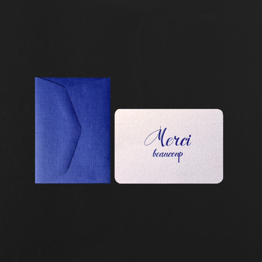 Mini carte MERCI BEAUCOUP script + mini enveloppe outremer