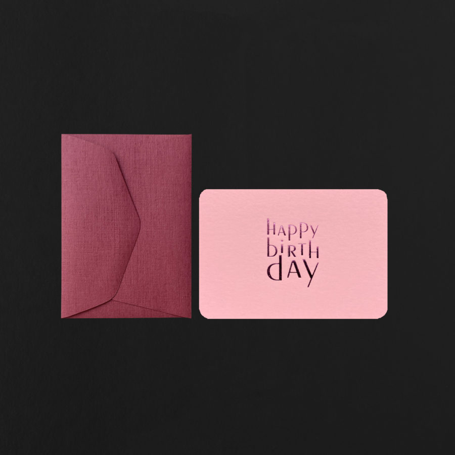 mini carte HAPPY BIRTH DAY rose + mini enveloppe framboise