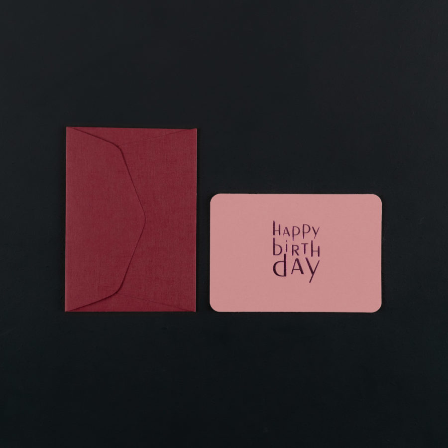 mini carte HAPPY BIRTH DAY rose + mini enveloppe framboise