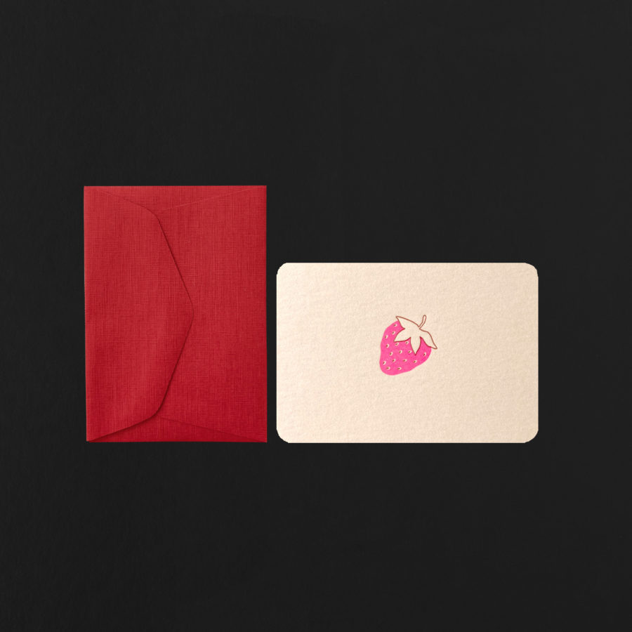 Mini carte FRAISE + mini enveloppe rouge