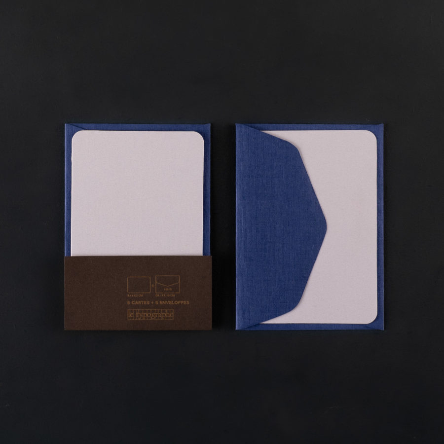 Paquet de 5 mini CARTES champagne et 5 mini ENVELOPPES outremer