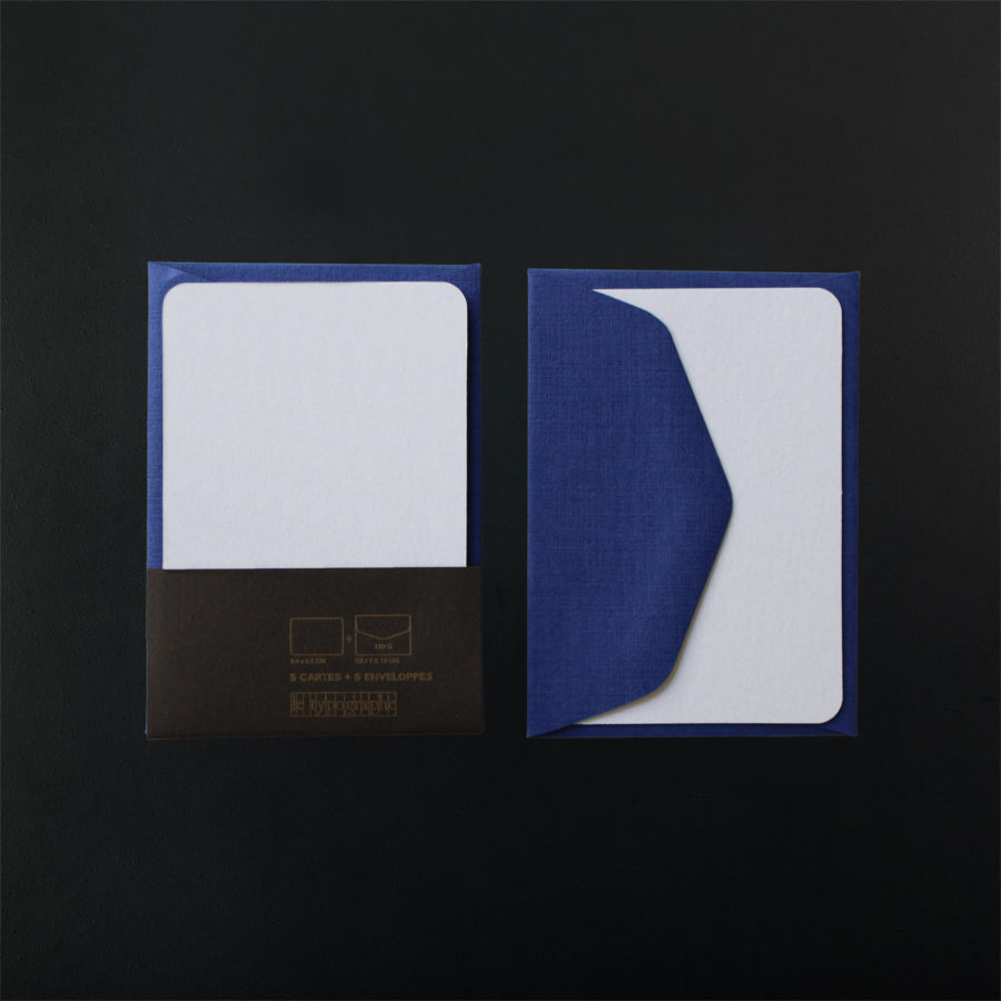 Paquet de 5 mini CARTES champagne et 5 mini ENVELOPPES outremer