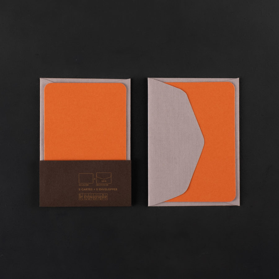 Paquet de 5 mini CARTES safran et 5 mini ENVELOPPES gris perle