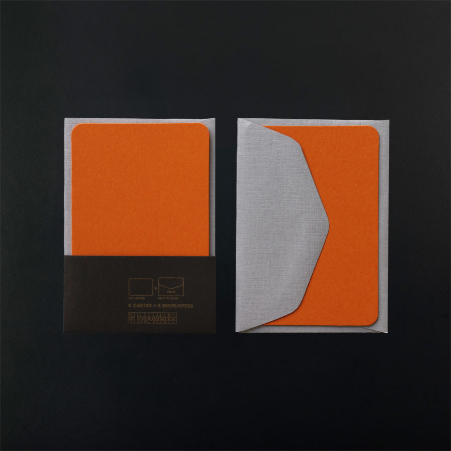 Pack of 5 mini saffron CARDS and 5 mini pearl grey ENVELOPES
