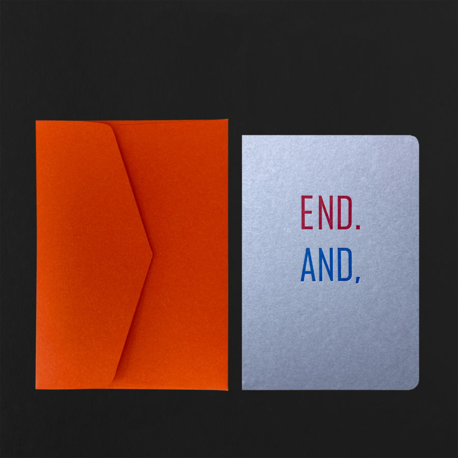 Carte postale END AND + enveloppe mandarine
