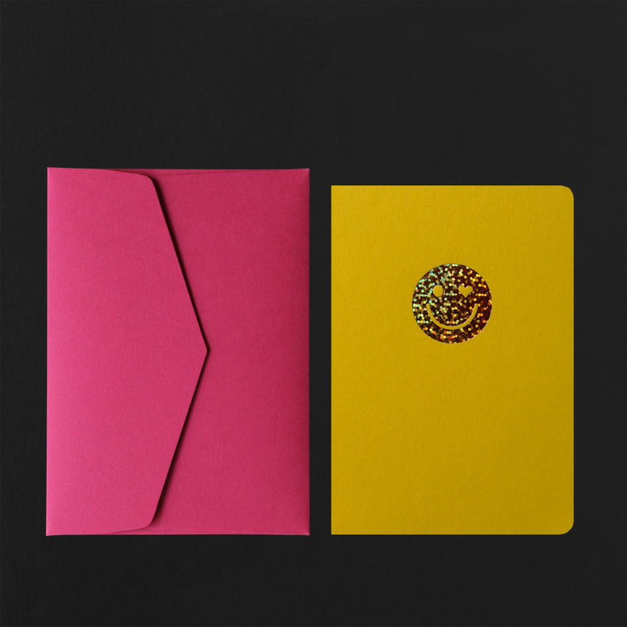 Carte postale SMILEY holographique + enveloppe fushia