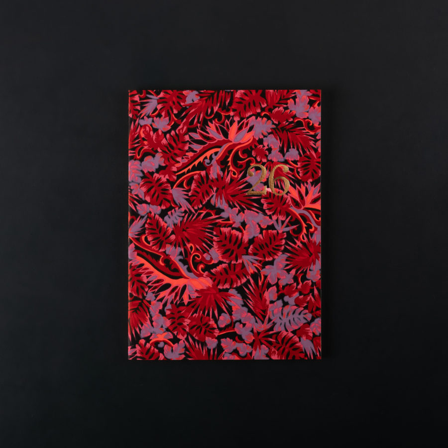 AGENDA MENSUEL 2026 A5+ monstera rouge - papier japonais