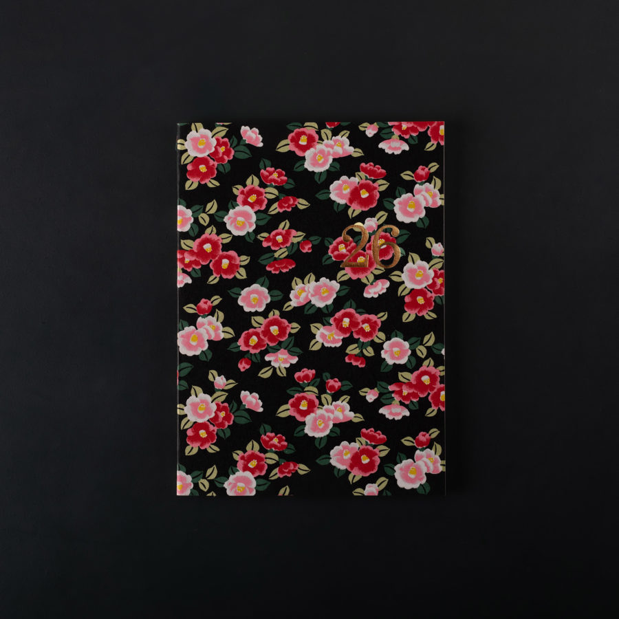 AGENDA MENSUEL 2026 A5+ fleurs fond noir - papier japonais