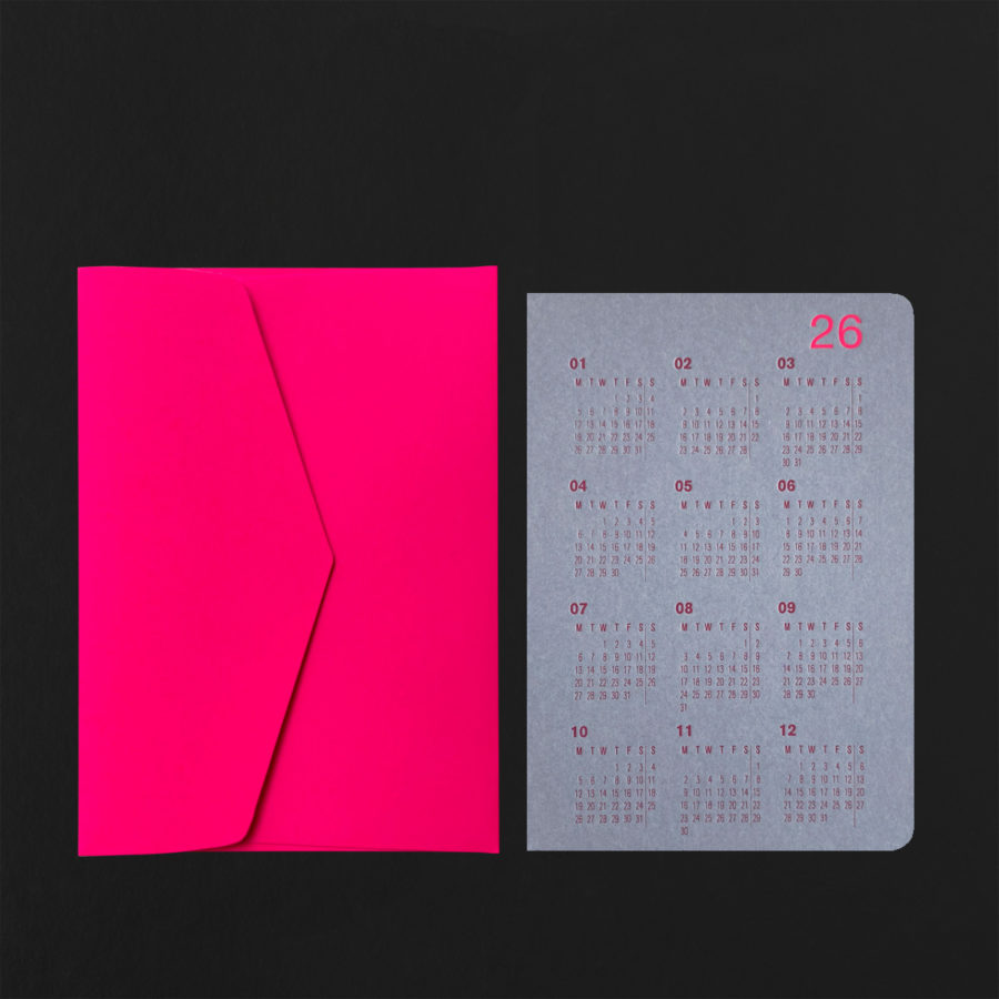 Folded Card 2026 CALENDAR + fluo pink envelope