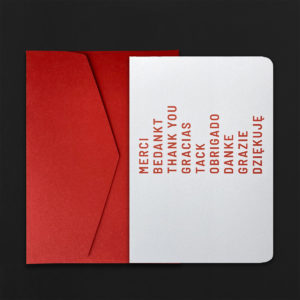 A5 Folded Card MERCI BEDANKT THANK YOU + C5 carmine envelope