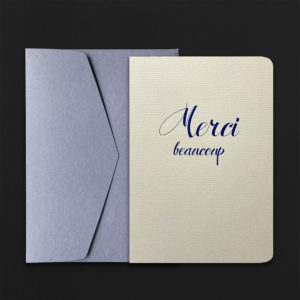 A5 Folded Card MERCI BEAUCOUP script + C5 lavender envelope