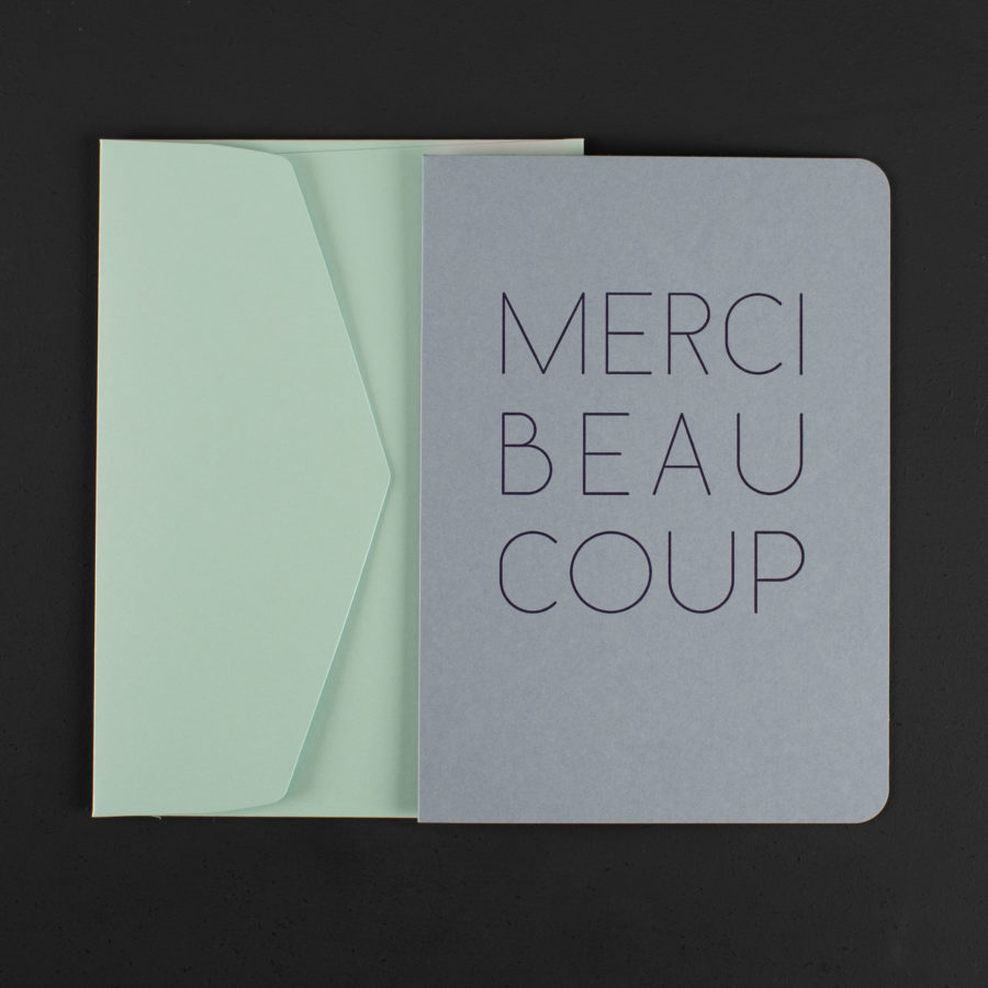 Carte A5 MERCI BEAUCOUP lavandin + enveloppe C5 aqua