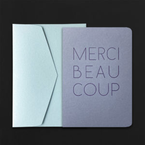 A5 Folded Card MERCI BEAUCOUP lavender + C5 fluo aqua envelope